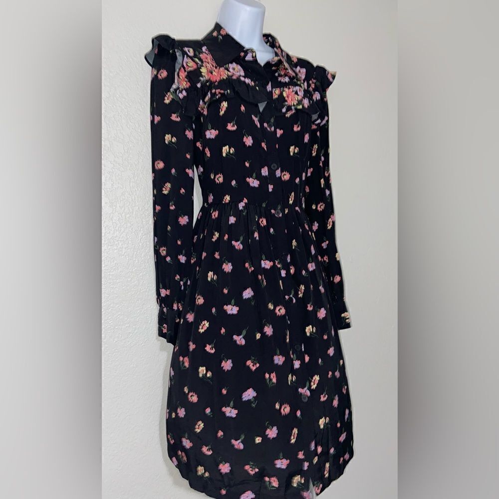 Jill Stuart Printed Ruffled Shirtdress floral Boho size Medium - Picture 4 of 8